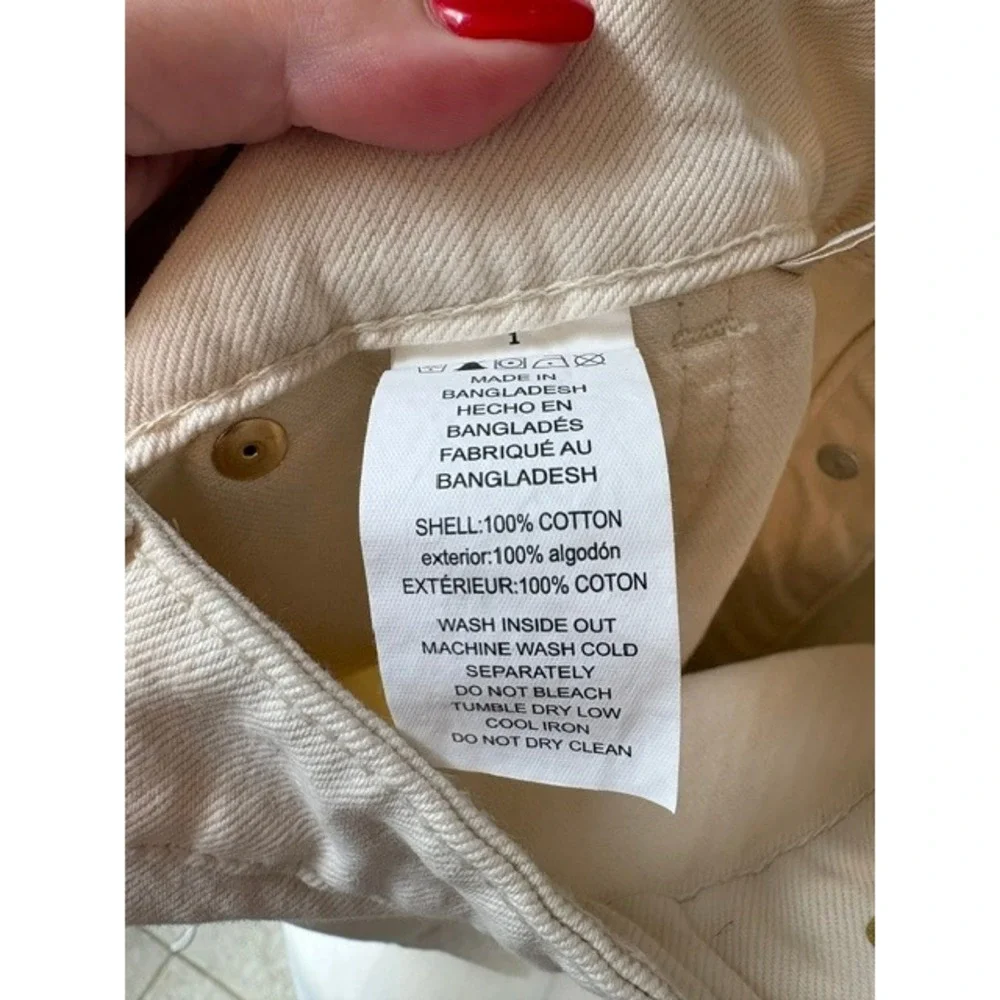 Michael Kors Womens Cream Denim Button Front Pencil Skirt Gold Hardware Size 10